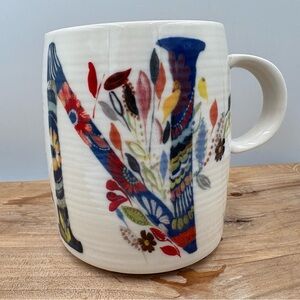 Anthropologie Monogram N Ceramic Coffee Mug STARLA HALFMANN Floral Tea Cup 14 oz